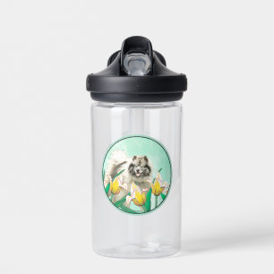 Keeshond in Tulips Painting Cute Original Dog Art Water Bottle