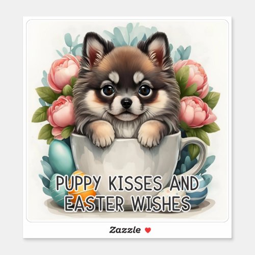 Keeshond Kisses Easter Wishes _ Easter Sticker