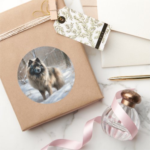 Keeshond Let It Snow Christmas Classic Round Sticker