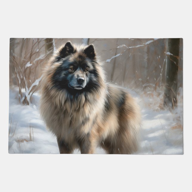 Keeshond Let It Snow Christmas Doormat (Front)