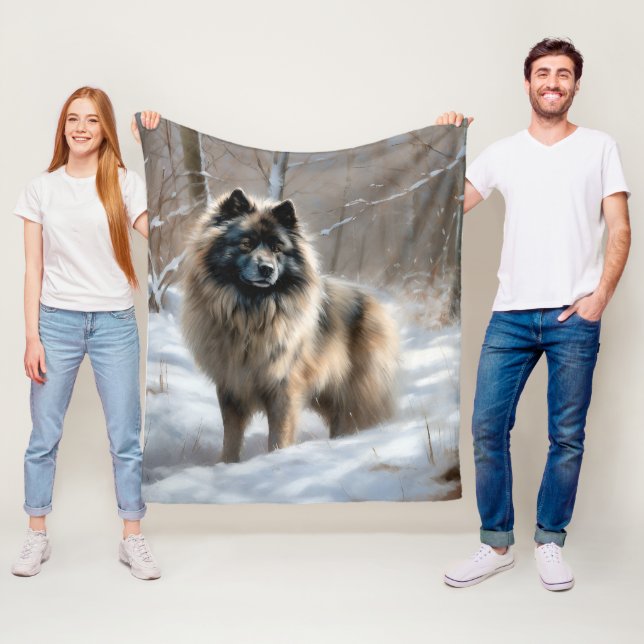Keeshond Let It Snow Christmas Fleece Blanket (In Situ)