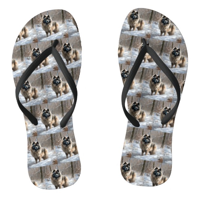 Keeshond Let It Snow Christmas Flip Flops (Footbed)