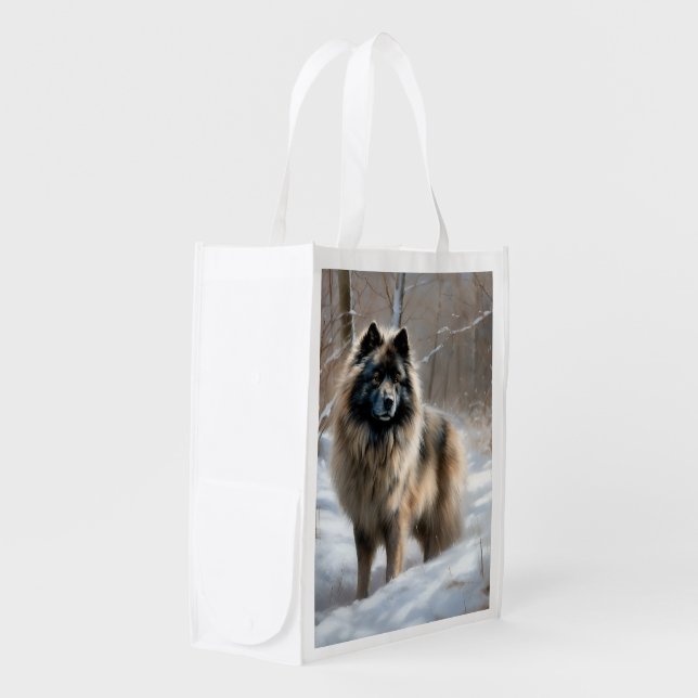 Keeshond Let It Snow Christmas Grocery Bag (Front Side)