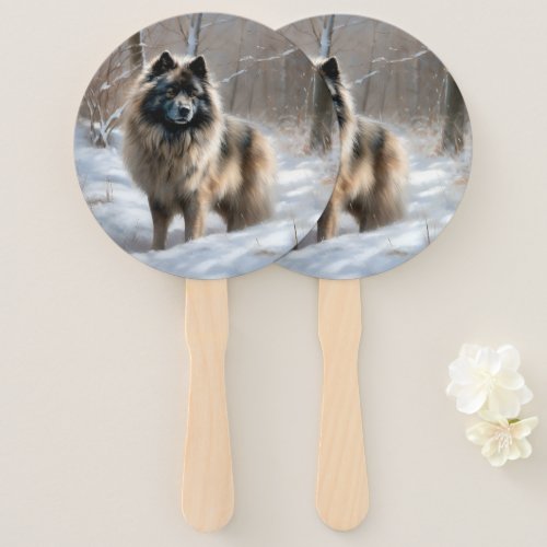 Keeshond Let It Snow Christmas Hand Fan