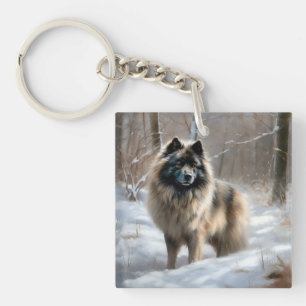 Keeshond Let It Snow Christmas Keychain