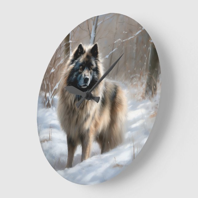 Keeshond Let It Snow Christmas Large Clock (Angle)