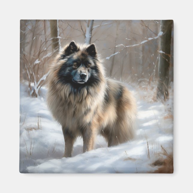 Keeshond Let It Snow Christmas Magnet (Front)