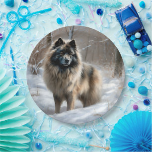 Keeshond Let It Snow Christmas Paper Plates