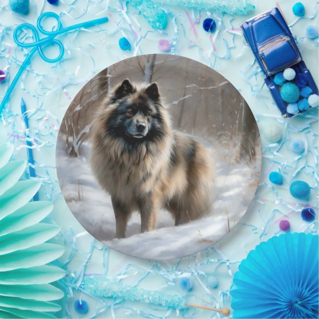 Keeshond Let It Snow Christmas Paper Plates (Party)
