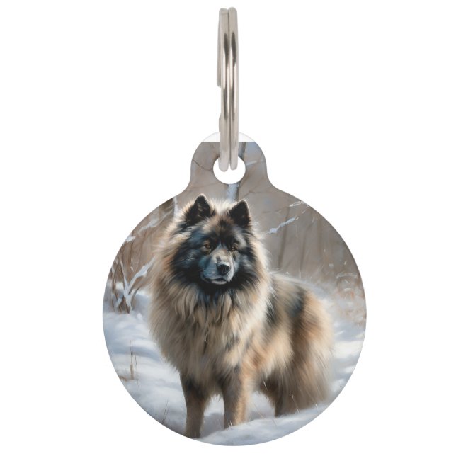 Keeshond Let It Snow Christmas Pet ID Tag (Front)