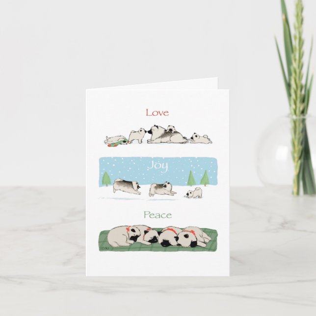 Keeshond Love Joy Peace | Cute Keeshonden Holiday Card (Front)