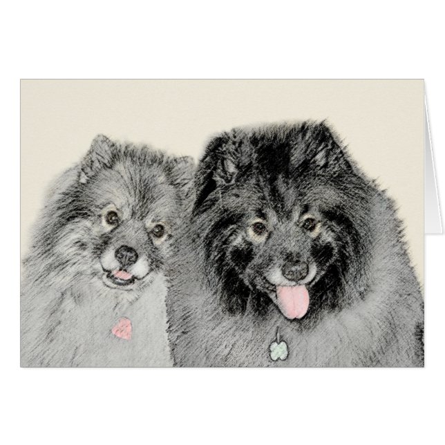 Keeshond Mom and Son Painting - Original Dog Art (Front Horizontal)