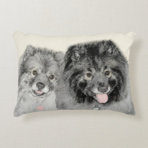 Keeshond Mom and Son Painting - Original Dog Art Accent Pillow
