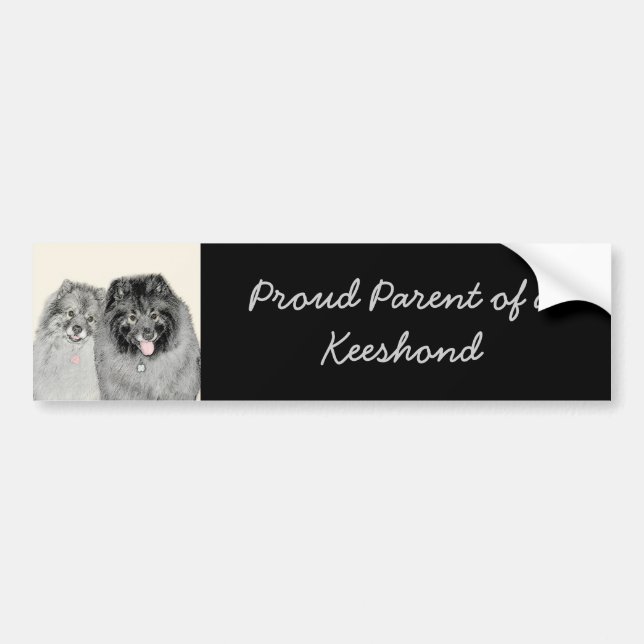 Keeshond Mom and Son Painting - Original Dog Art Bumper Sticker (Front)