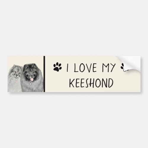 Keeshond Mom and Son Painting _ Original Dog Art Bumper Sticker