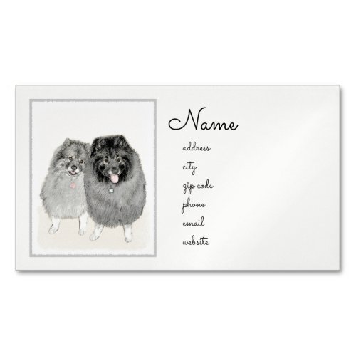 Keeshond Mom and Son Painting _ Original Dog Art Business Card Magnet