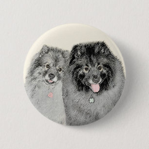 Keeshond Mom and Son Painting - Original Dog Art Button