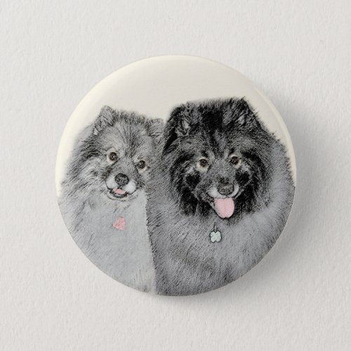 Keeshond Mom and Son Painting _ Original Dog Art Button