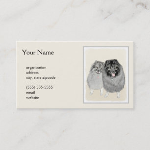 Keeshond Mom and Son Painting - Original Dog Art Calling Card