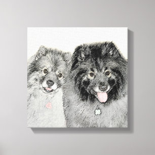 Keeshond Mom and Son Painting - Original Dog Art Canvas Print