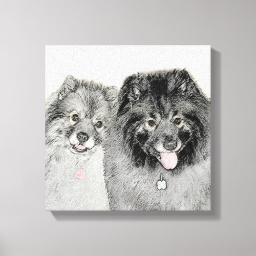Keeshond Mom and Son Painting _ Original Dog Art Canvas Print
