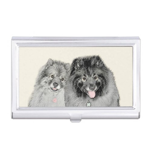 Keeshond Mom and Son Painting _ Original Dog Art Case For Business Cards