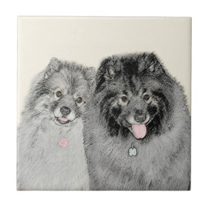 Keeshond Mom and Son Painting - Original Dog Art Ceramic Tile