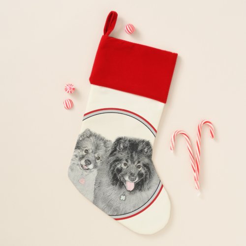 Keeshond Mom and Son Painting _ Original Dog Art Christmas Stocking