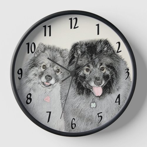 Keeshond Mom and Son Painting _ Original Dog Art Clock