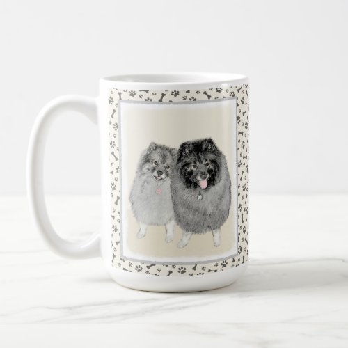 Keeshond Mom and Son Painting _ Original Dog Art Coffee Mug