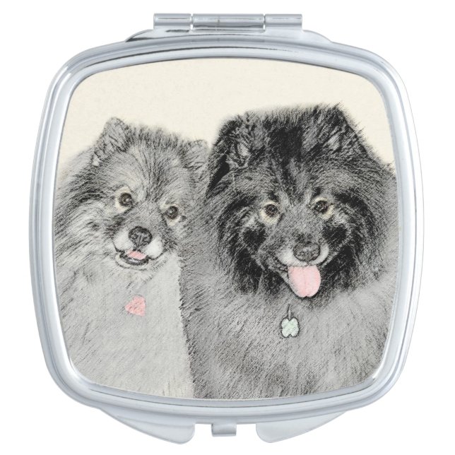 Keeshond Mom and Son Painting - Original Dog Art Compact Mirror (Front)