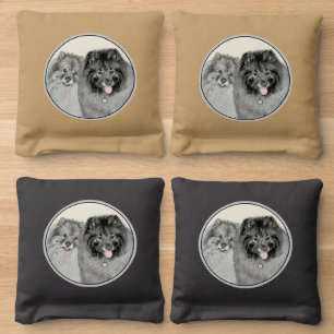 Keeshond Mom and Son Painting - Original Dog Art Cornhole Bags