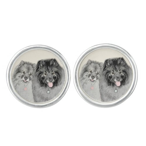 Keeshond Mom and Son Painting _ Original Dog Art Cufflinks