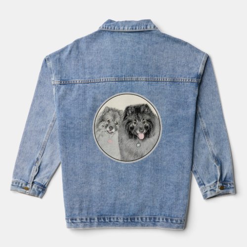 Keeshond Mom and Son Painting _ Original Dog Art Denim Jacket