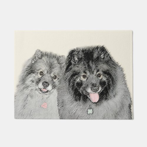 Keeshond Mom and Son Painting _ Original Dog Art Doormat