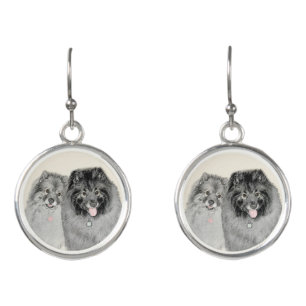 Keeshond Mom and Son Painting - Original Dog Art Earrings