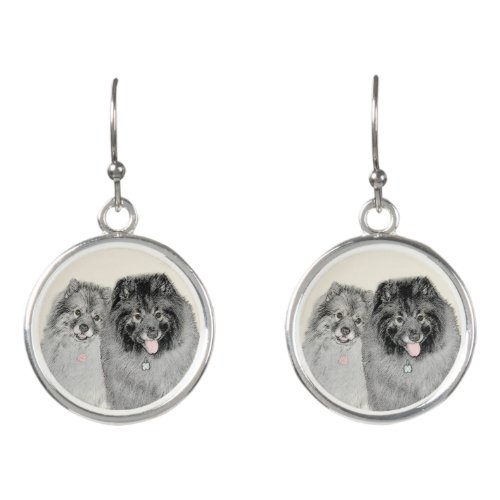 Keeshond Mom and Son Painting _ Original Dog Art Earrings