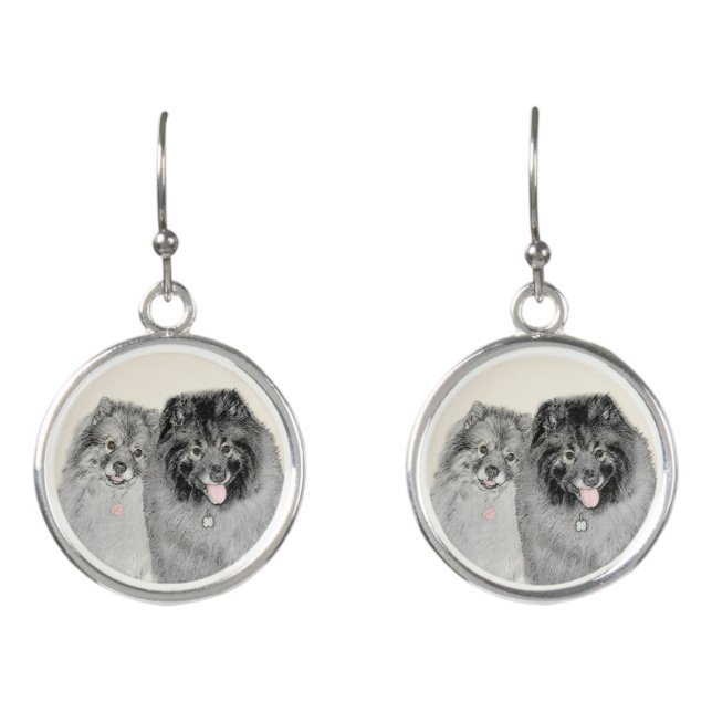 Keeshond Mom and Son Painting - Original Dog Art Earrings (Front)
