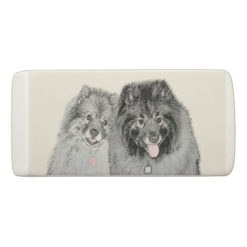 Keeshond Mom and Son Painting _ Original Dog Art Eraser