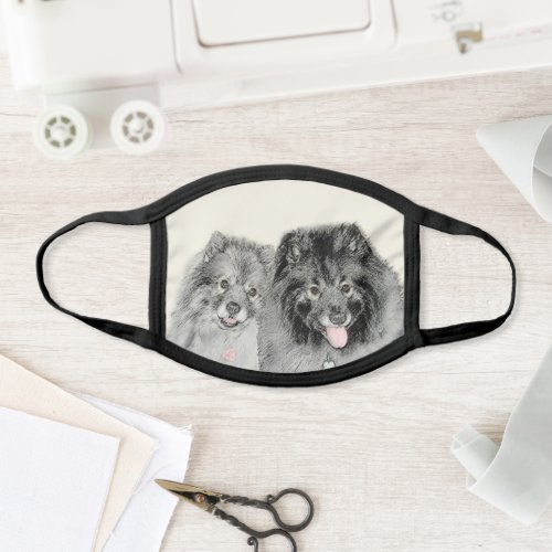 Keeshond Mom and Son Painting _ Original Dog Art Face Mask