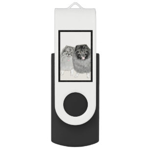 Keeshond Mom and Son Painting - Original Dog Art Flash Drive