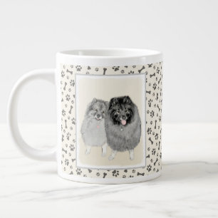Keeshond Mom and Son Painting - Original Dog Art Giant Coffee Mug