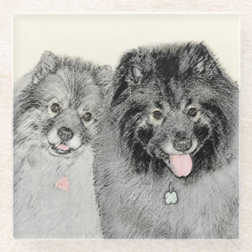 Keeshond Mom and Son Painting _ Original Dog Art Glass Coaster