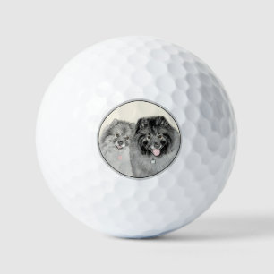 Keeshond Mom and Son Painting - Original Dog Art Golf Balls