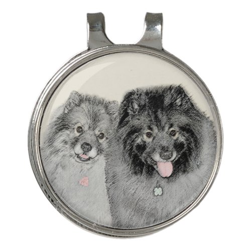 Keeshond Mom and Son Painting _ Original Dog Art Golf Hat Clip