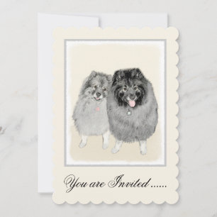 Keeshond Mom and Son Painting - Original Dog Art Invitation