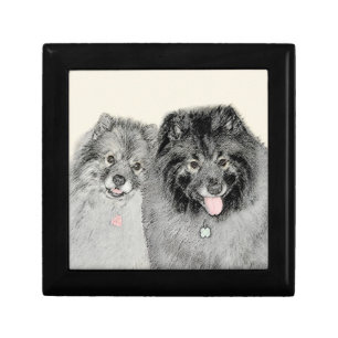 Keeshond Mom and Son Painting - Original Dog Art Jewelry Box