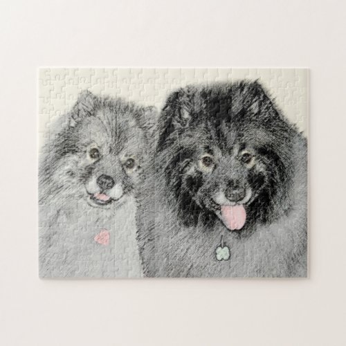 Keeshond Mom and Son Painting _ Original Dog Art Jigsaw Puzzle