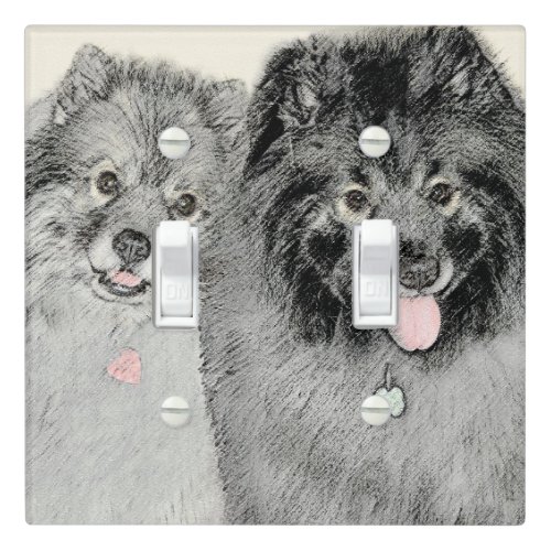 Keeshond Mom and Son Painting _ Original Dog Art L Light Switch Cover