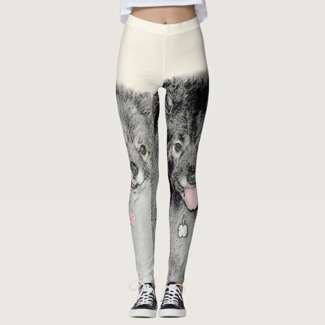 Keeshond Mom and Son Painting - Original Dog Art Leggings (Front)